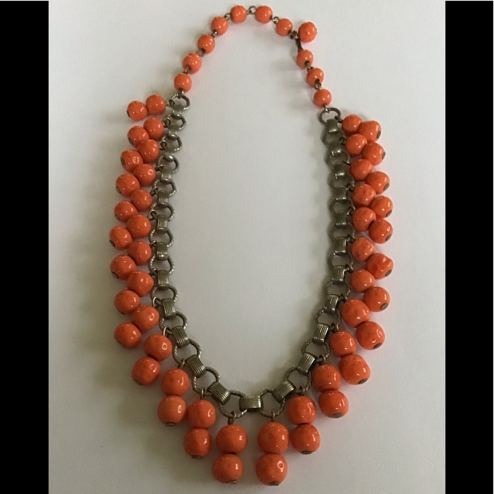 Vintage Silver Coral Glass Book Chain Necklace